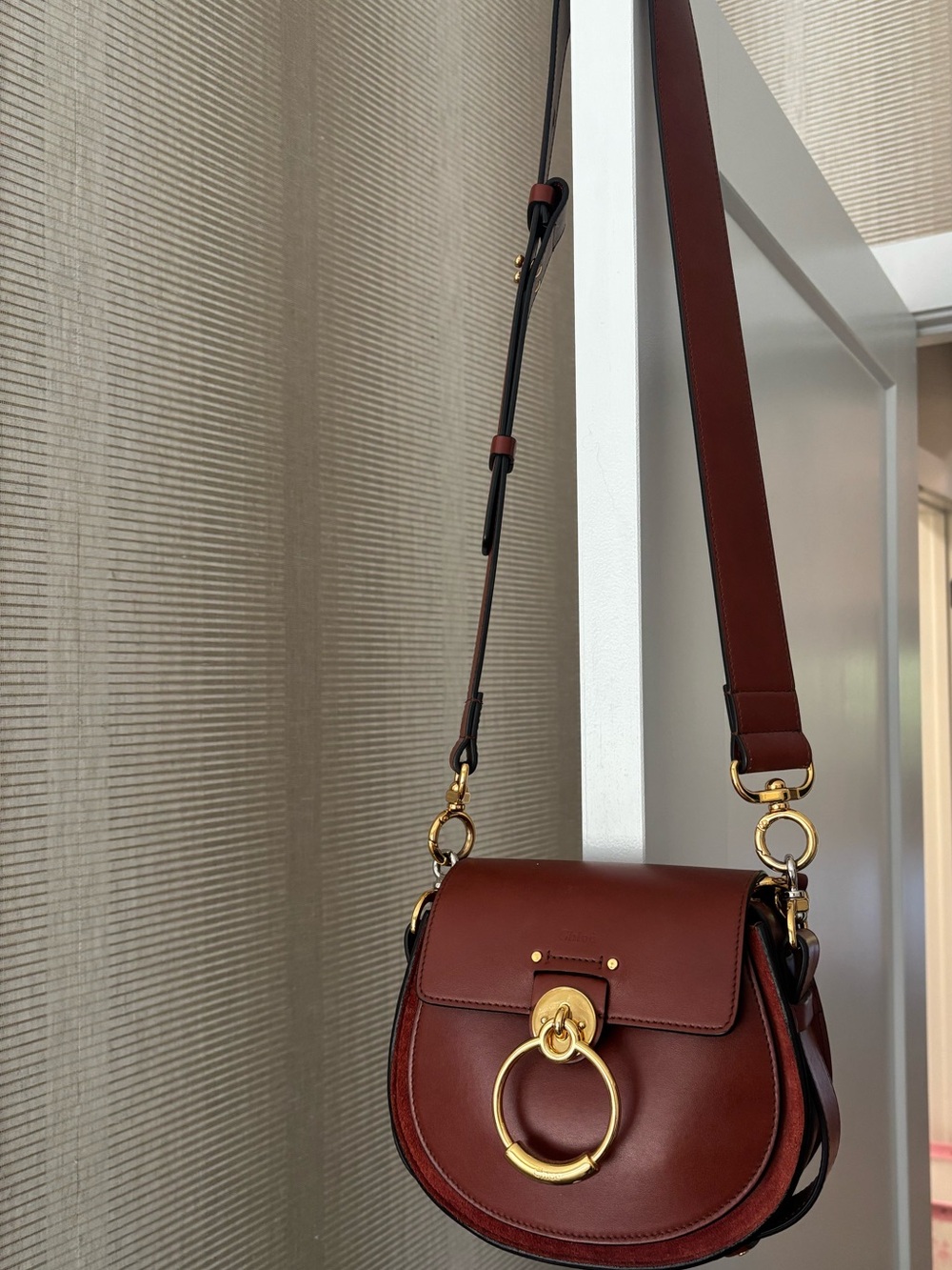 Chloe Small Tess Leather and Suede Crossbody